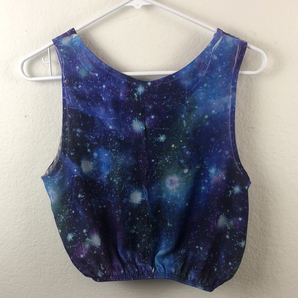 ‘LA Hearts’ Galaxy Blue and Purple Elastic Band Cutout Crop Top - Picture 6 of 10